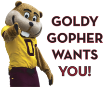 Goldy Gopher pointing at you with the words "Goldy Gopher wants you!" next to him